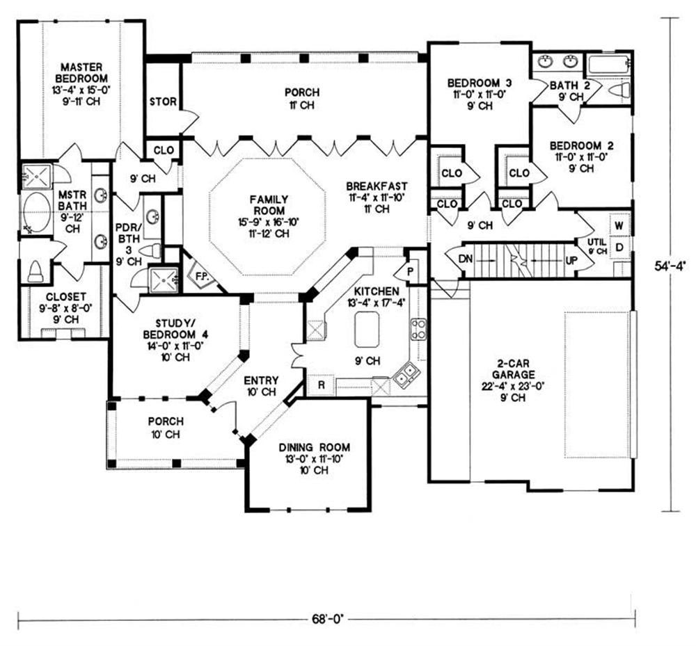Floor Plan First Story of Ranch Plan #120-1977